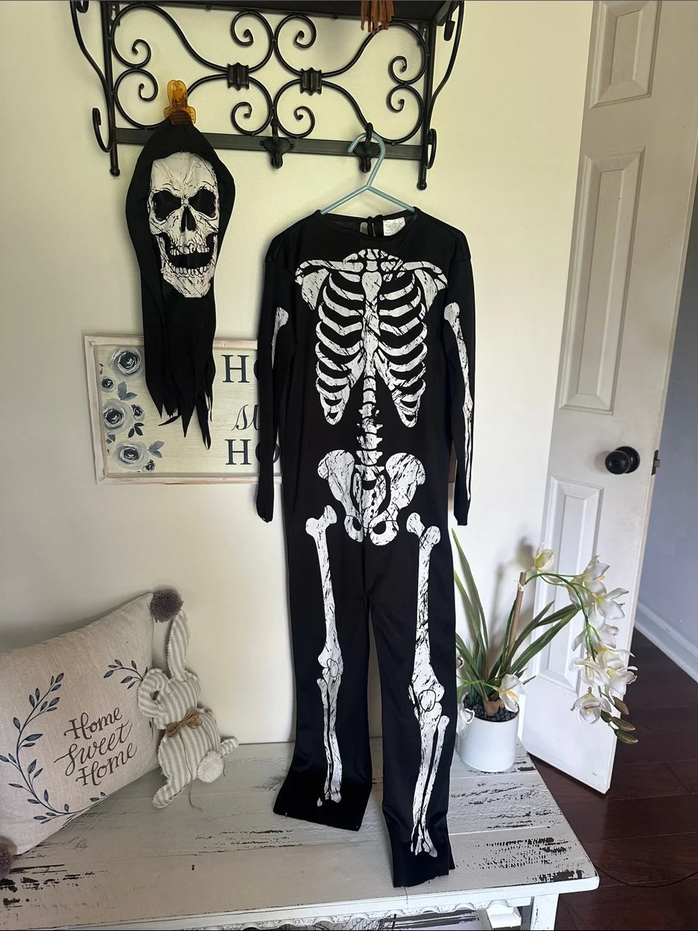 Black Kids Skeleton Costume Jumpsuit and Mask